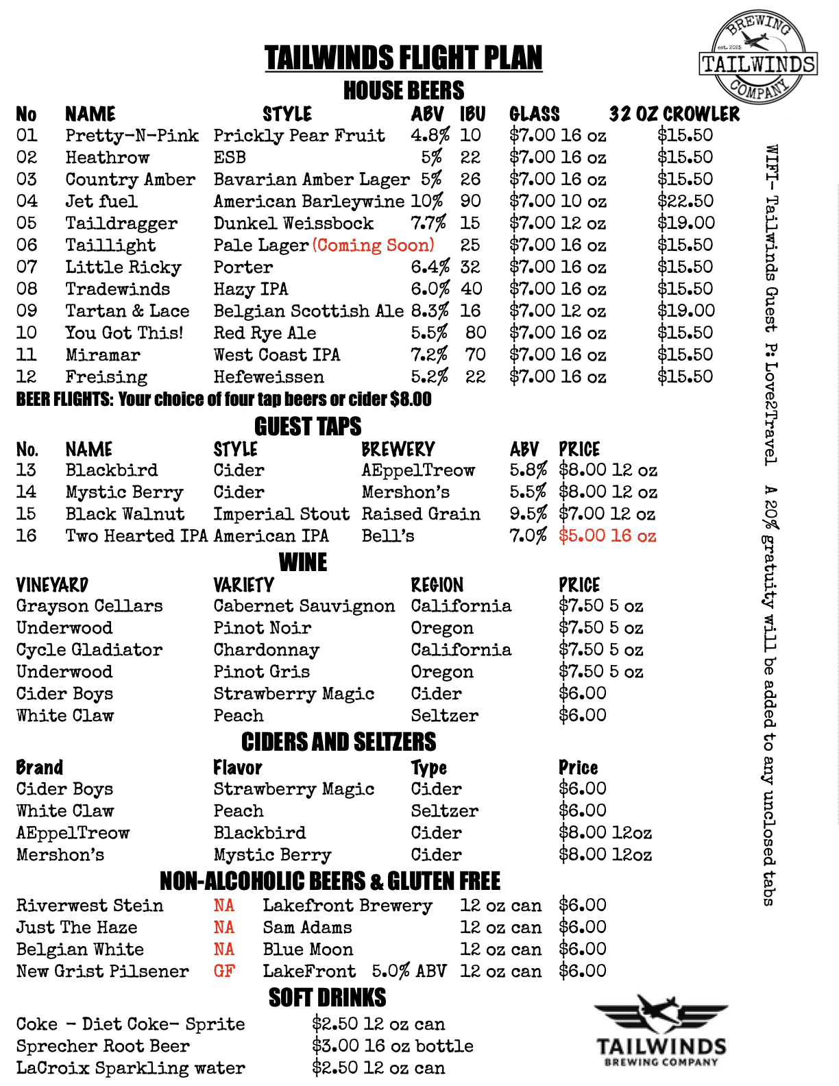 Tailwinds Beer Mneu 03-25-26.1